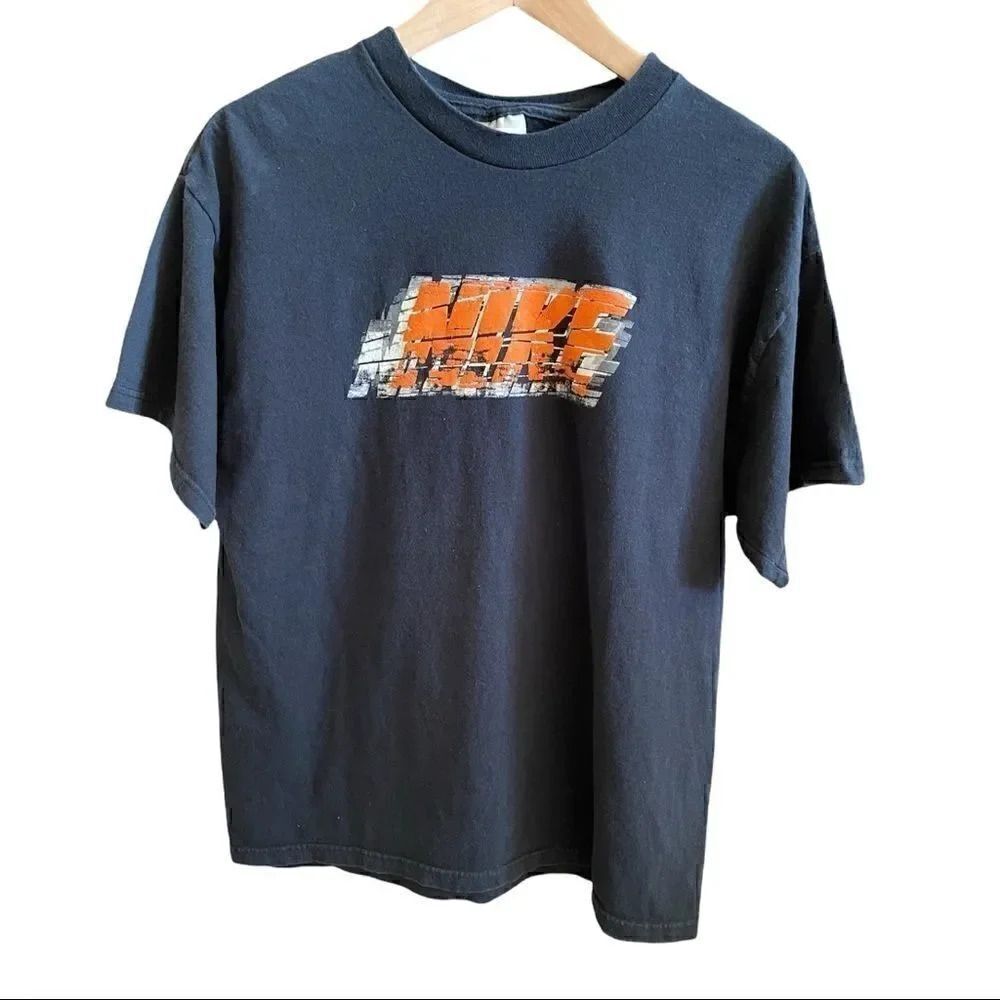 Vintage Nike Black and Orange Short Sleeves Shirt, L